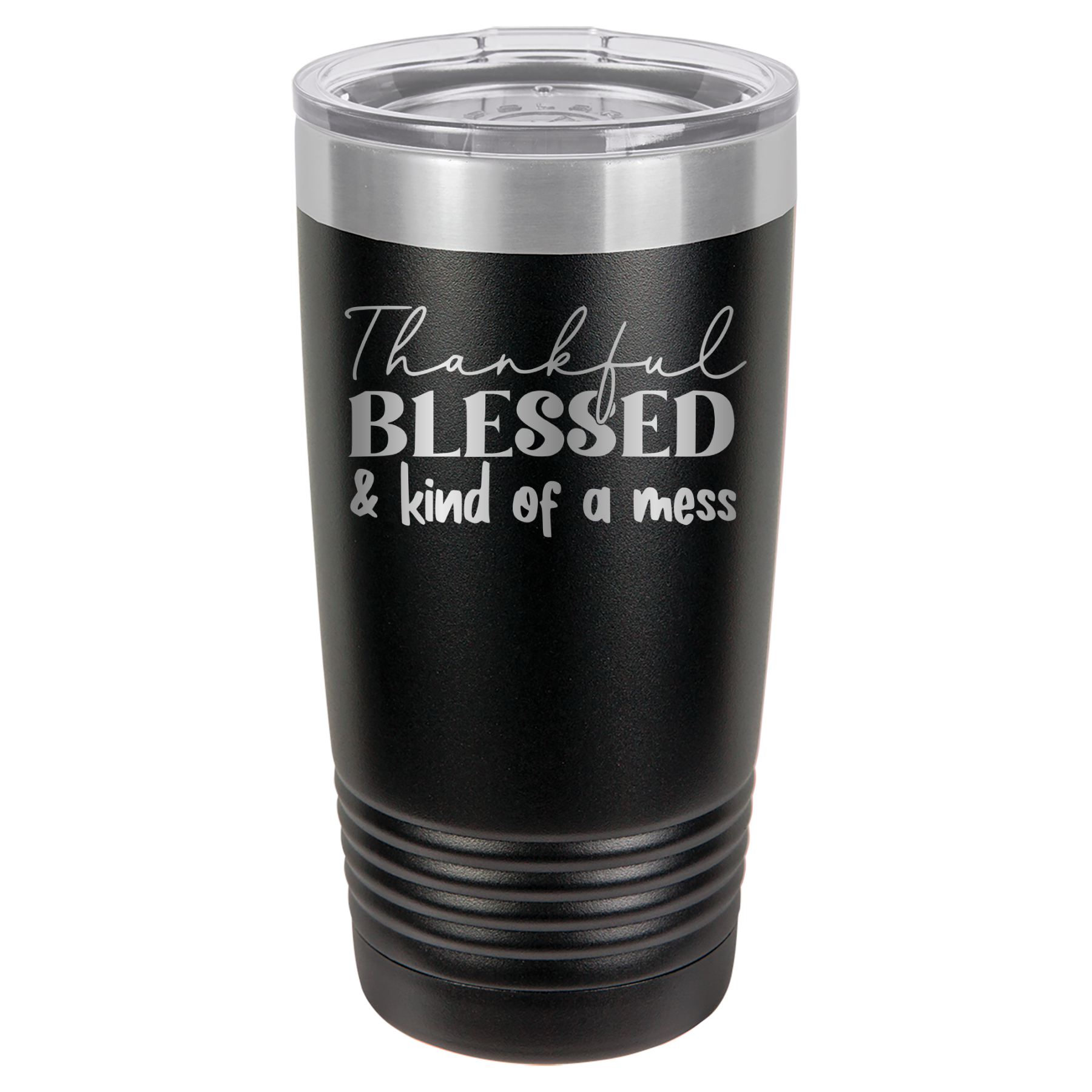 Thankful, Blessed, And Kind Of A Mess - 20oz Polar Camel Tumbler - Black image