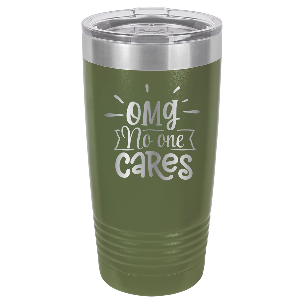 OMG No One Cares - 20oz Polar Camel Tumbler - Olive Green image