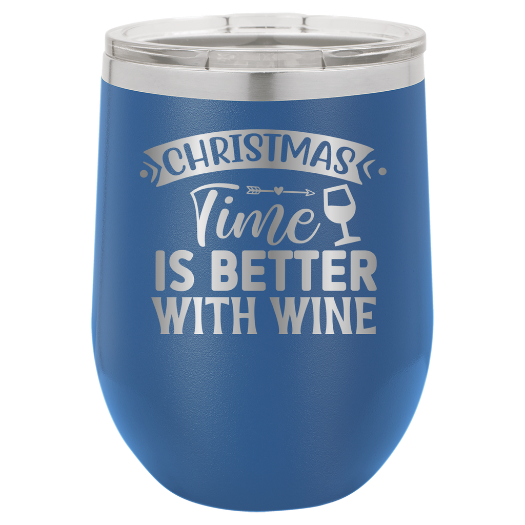 Christmas Time Is Better With Wine - 12oz Polar Camel Wine Tumbler - Royal Blue image