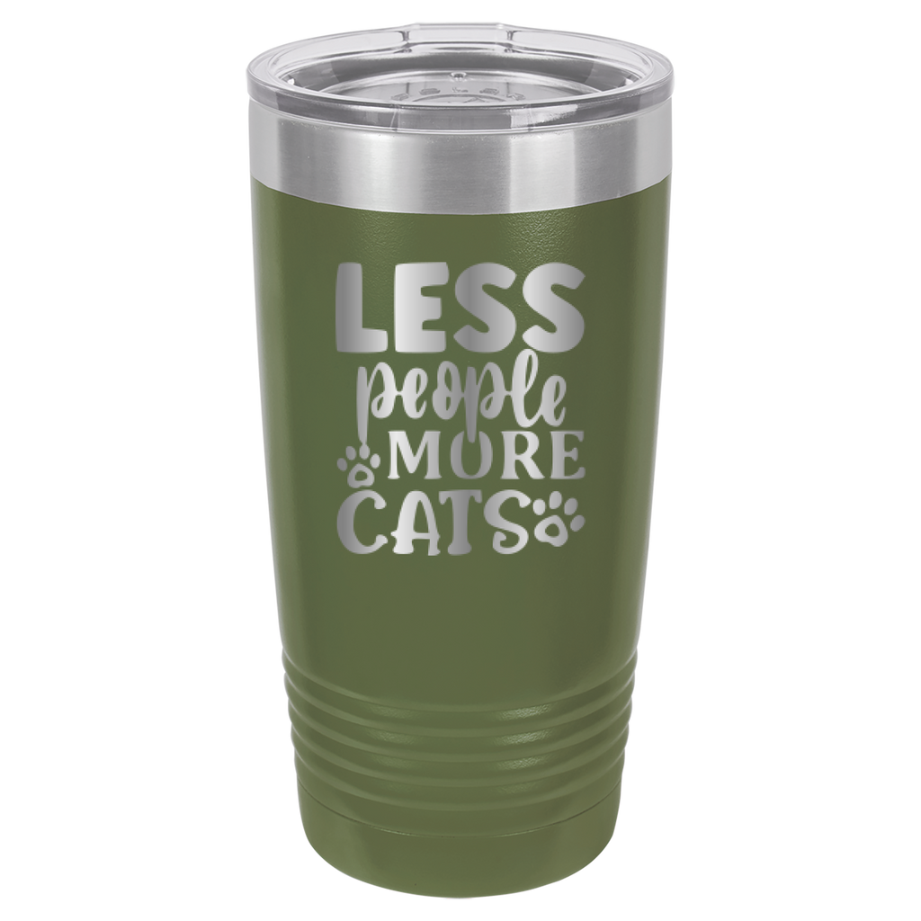 Less People More Cats - 20oz Polar Camel Tumbler - Olive Green image