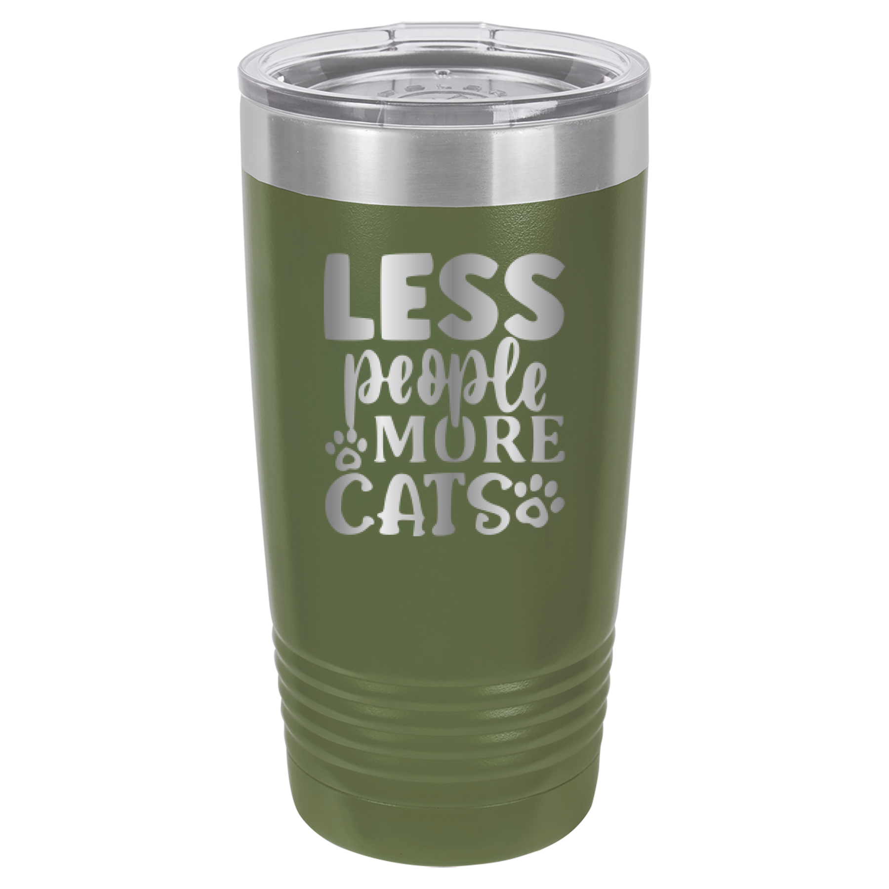 Less People More Cats - 20oz Polar Camel Tumbler - Olive Green image