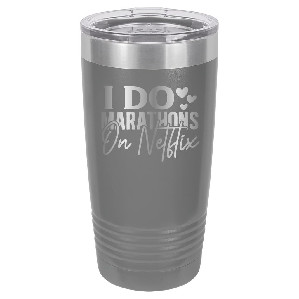 I Do Marathons On Netflix - 20oz Polar Camel Tumbler - Gray image