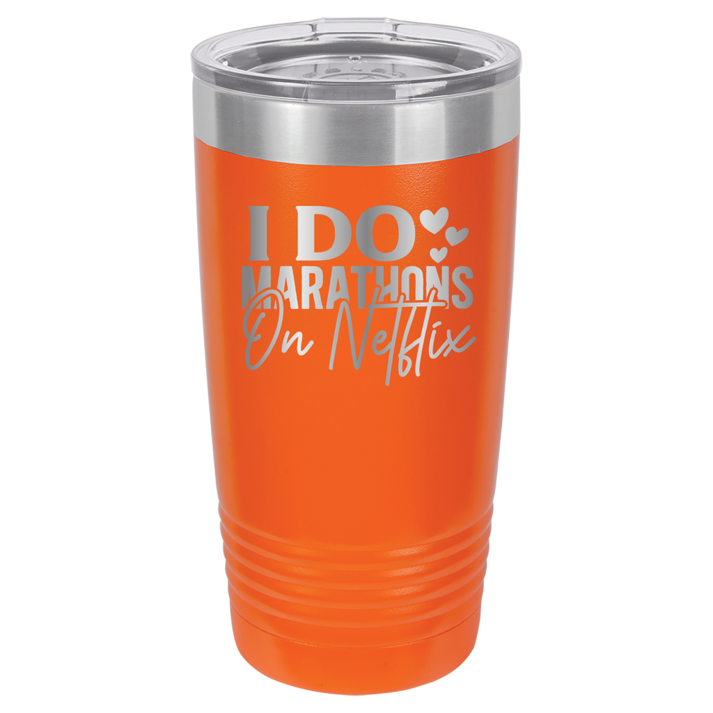I Do Marathons On Netflix - 20oz Polar Camel Tumbler - Orange image