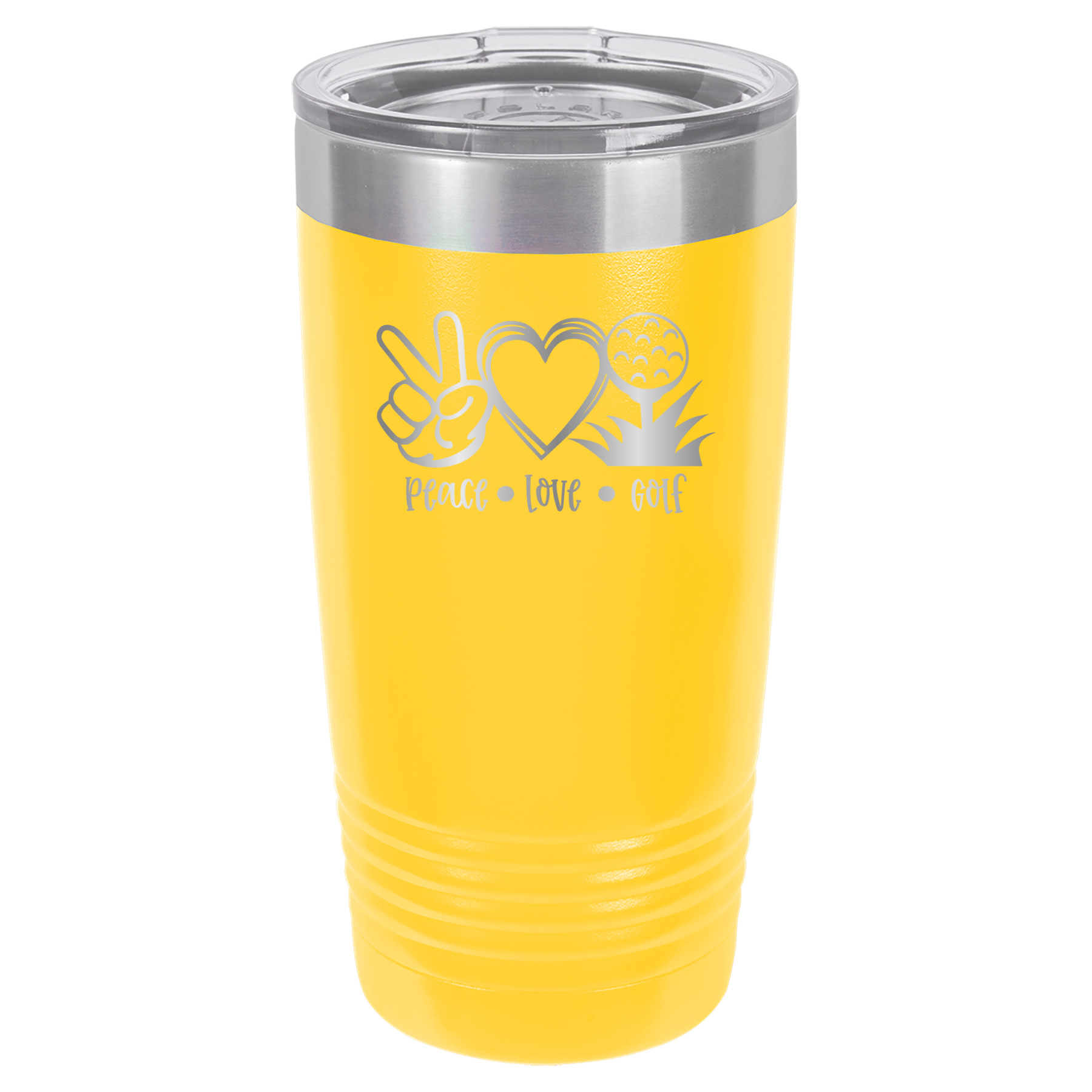 Peace, Love, Golf - 20oz Polar Camel Tumbler - Yellow image