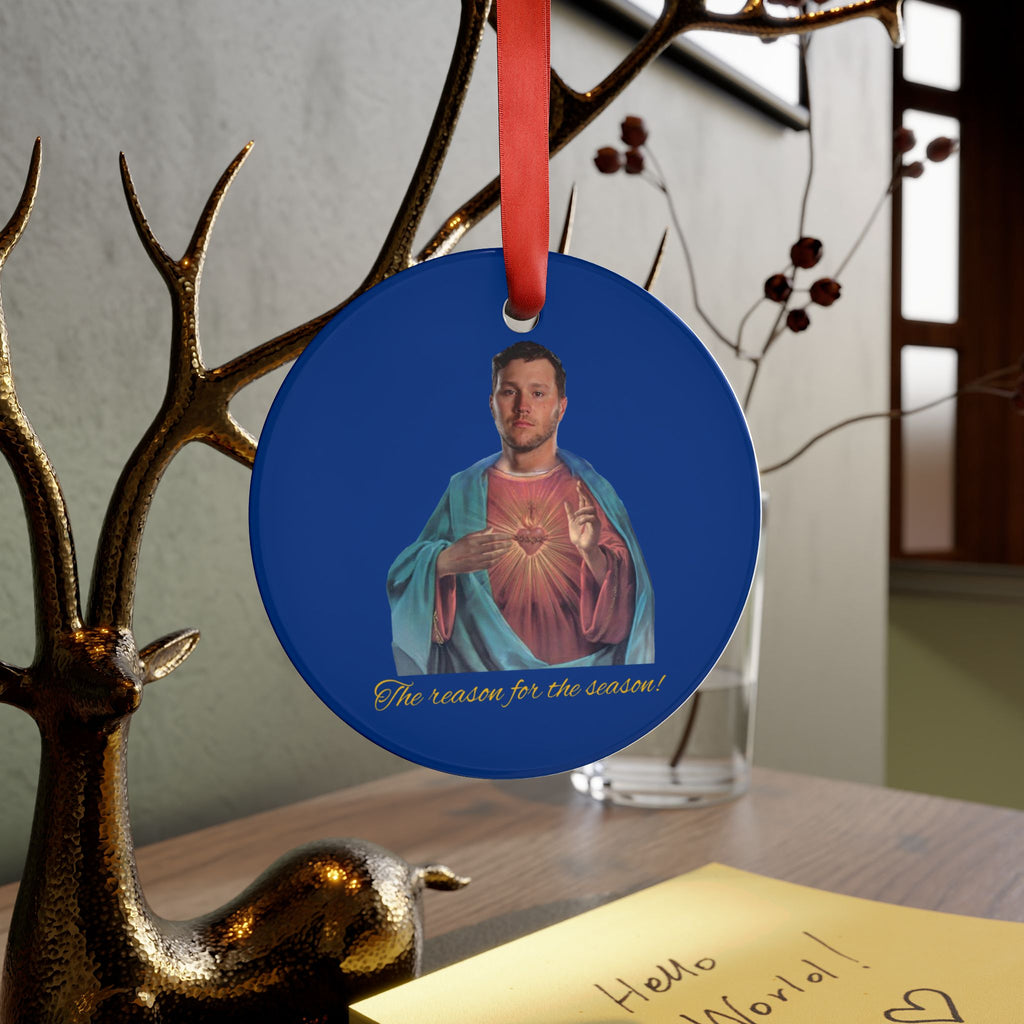 Josh Allen Jesus Christmas Acrylic Ornament with Ribbon, Buffalo Bills Xmas Decor, NFL Football Fan Gift, Hanging Holiday Tree Decoration,
