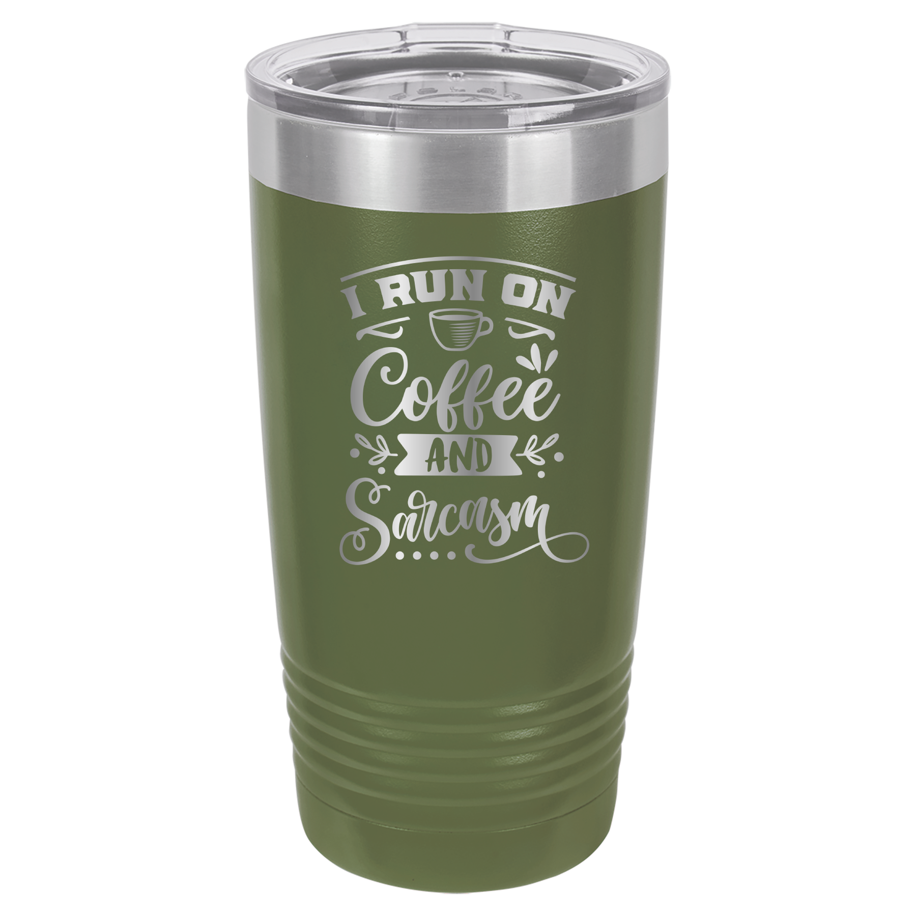 I Run On Coffee and Sarcasm - 20oz Polar Camel Tumbler - Olive Green image