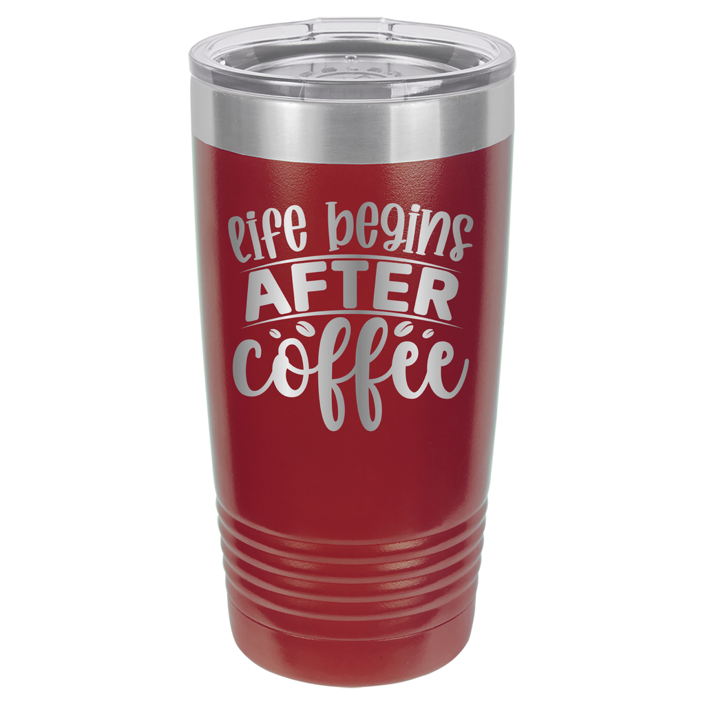 Life Begins After Coffee - 20oz Polar Camel Tumbler - Maroon image