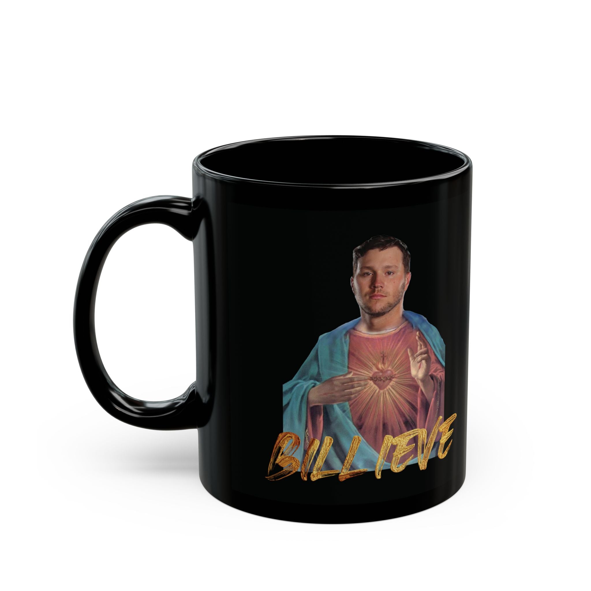 Funny Josh Allen as Jesus Black Mug (11oz) - Humorous Coffee Cup Gift, NFL Football Fan Decor, Buffalo Bills Quarterback Novelty