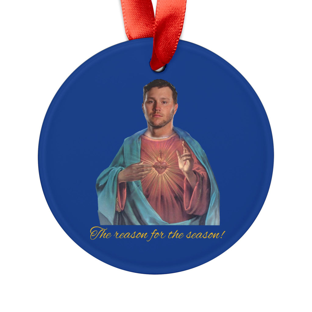 Josh Allen Jesus Christmas Acrylic Ornament with Ribbon, Buffalo Bills Xmas Decor, NFL Football Fan Gift, Hanging Holiday Tree Decoration,