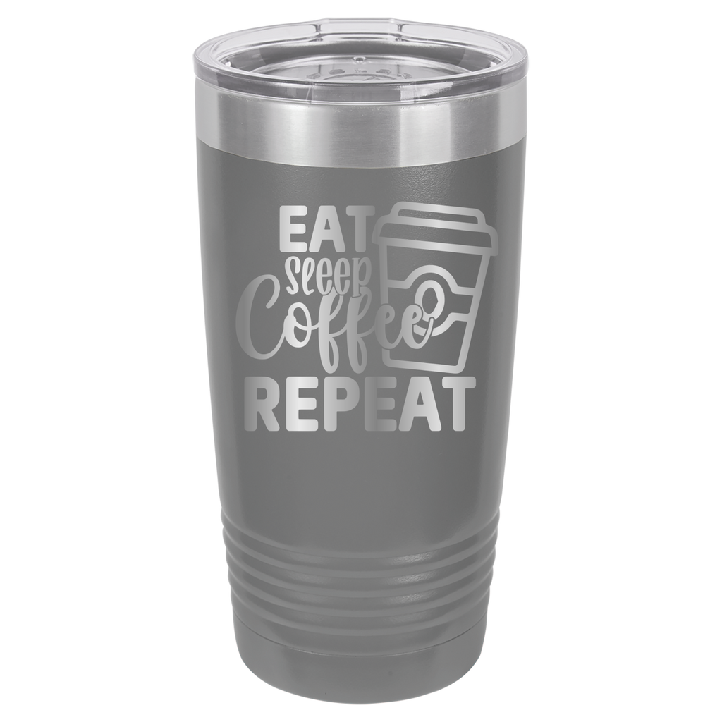 Eat, Sleep, Coffee, Repeat - 20oz Polar Camel Tumbler - For Coffee Lovers! - Gray image