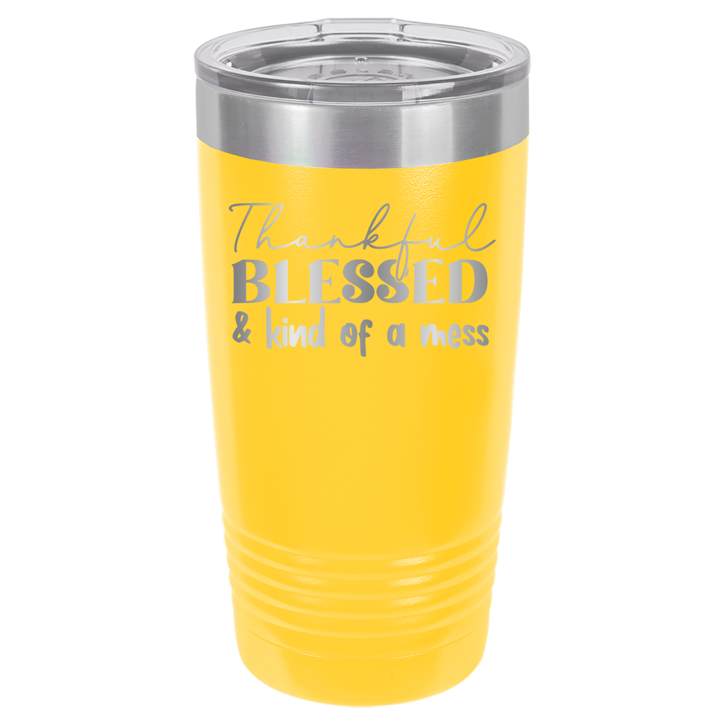 Thankful, Blessed, And Kind Of A Mess - 20oz Polar Camel Tumbler - Yellow image