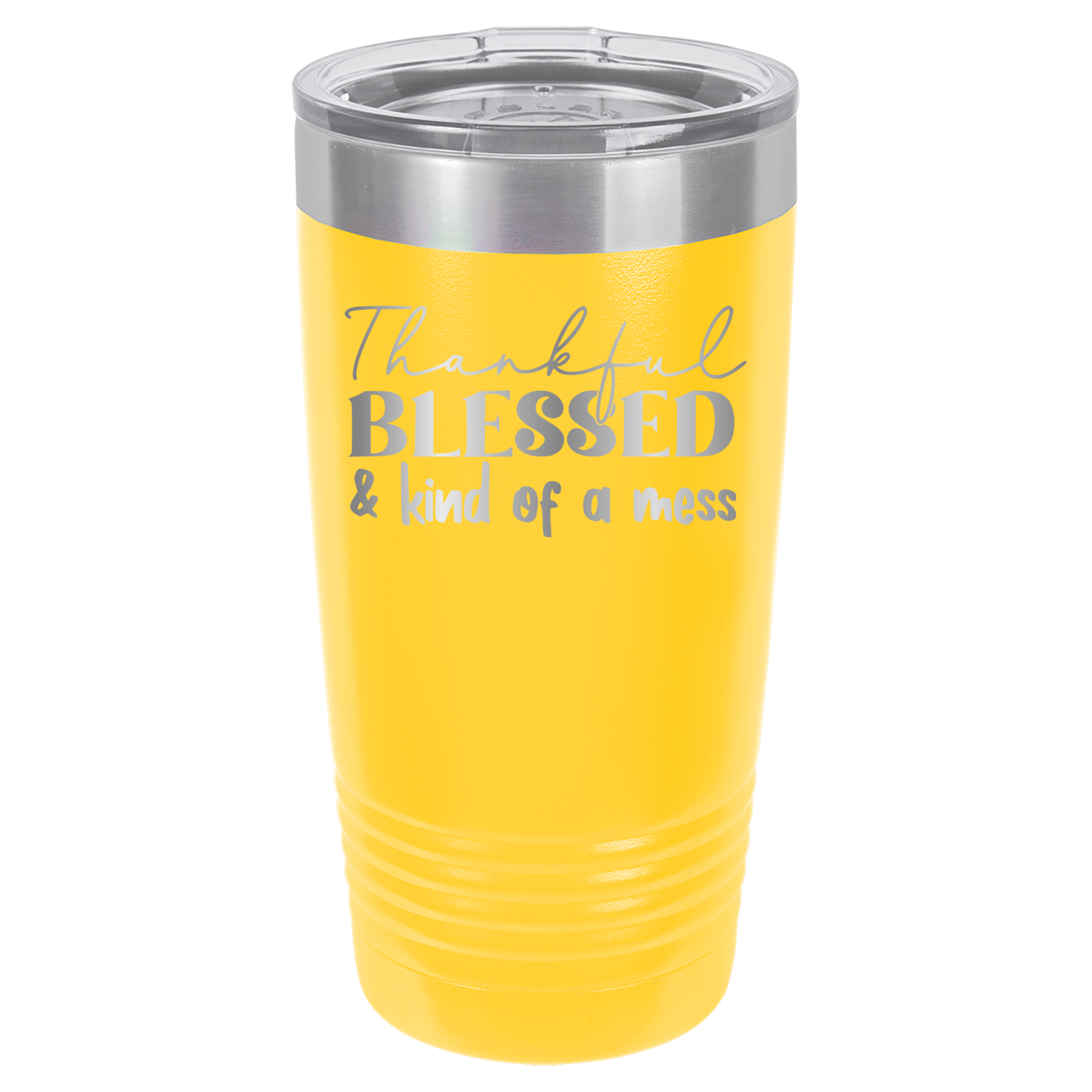 Thankful, Blessed, And Kind Of A Mess - 20oz Polar Camel Tumbler - Yellow image