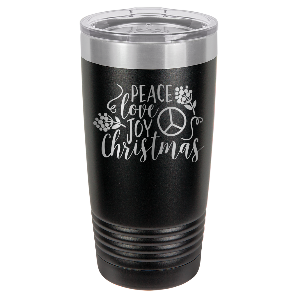 Peace Love Joy - Christmas - 20oz Polar Camel Tumbler - Black image