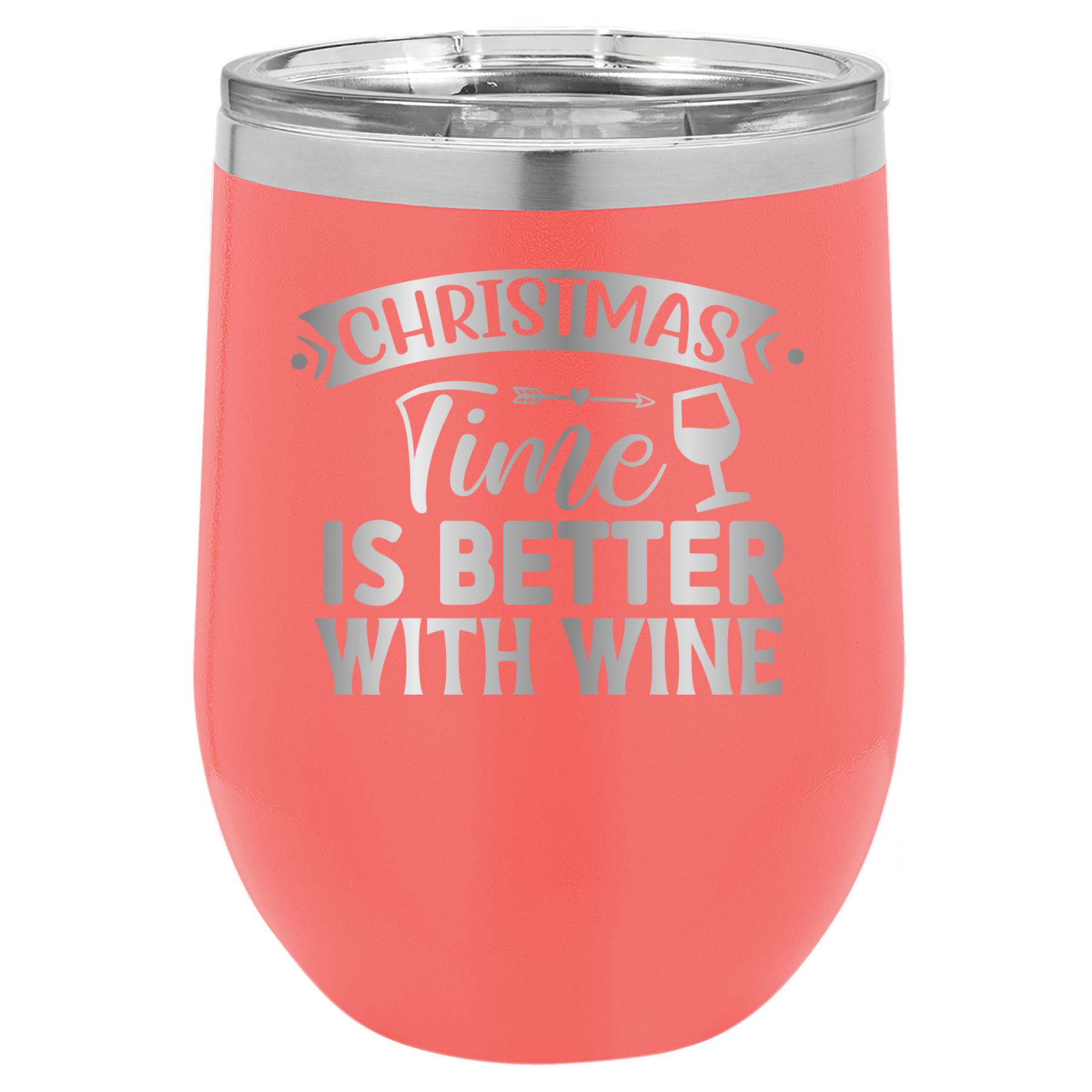 Christmas Time Is Better With Wine - 12oz Polar Camel Wine Tumbler - Coral image