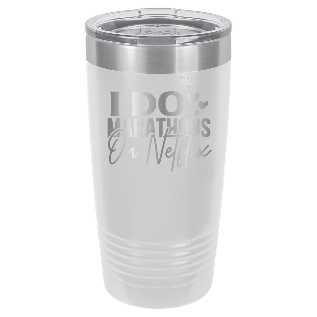 I Do Marathons On Netflix - 20oz Polar Camel Tumbler - White image
