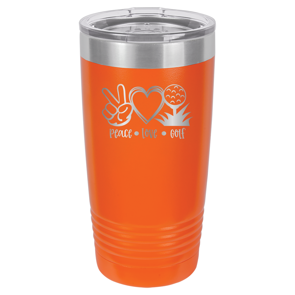 Peace, Love, Golf - 20oz Polar Camel Tumbler - Orange image