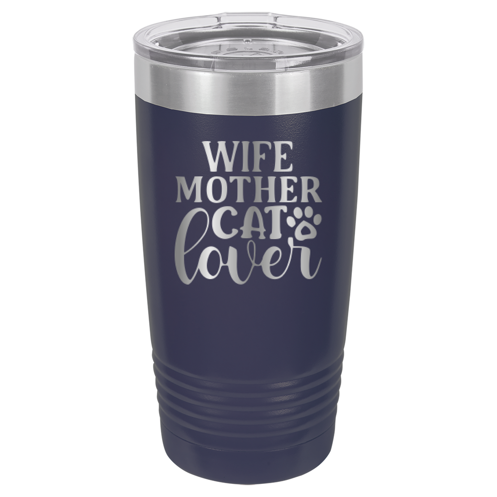 Wife, Mother, Cat Lover - 20oz Polar Camel Tumbler - Navy image