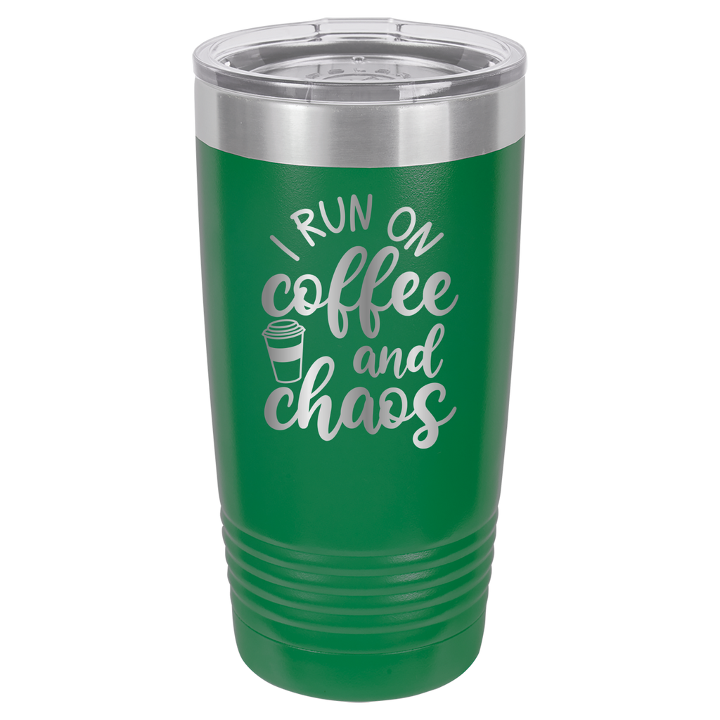 I Run on Coffee and Chaos - 20oz Polar Camel Tumbler - Green image