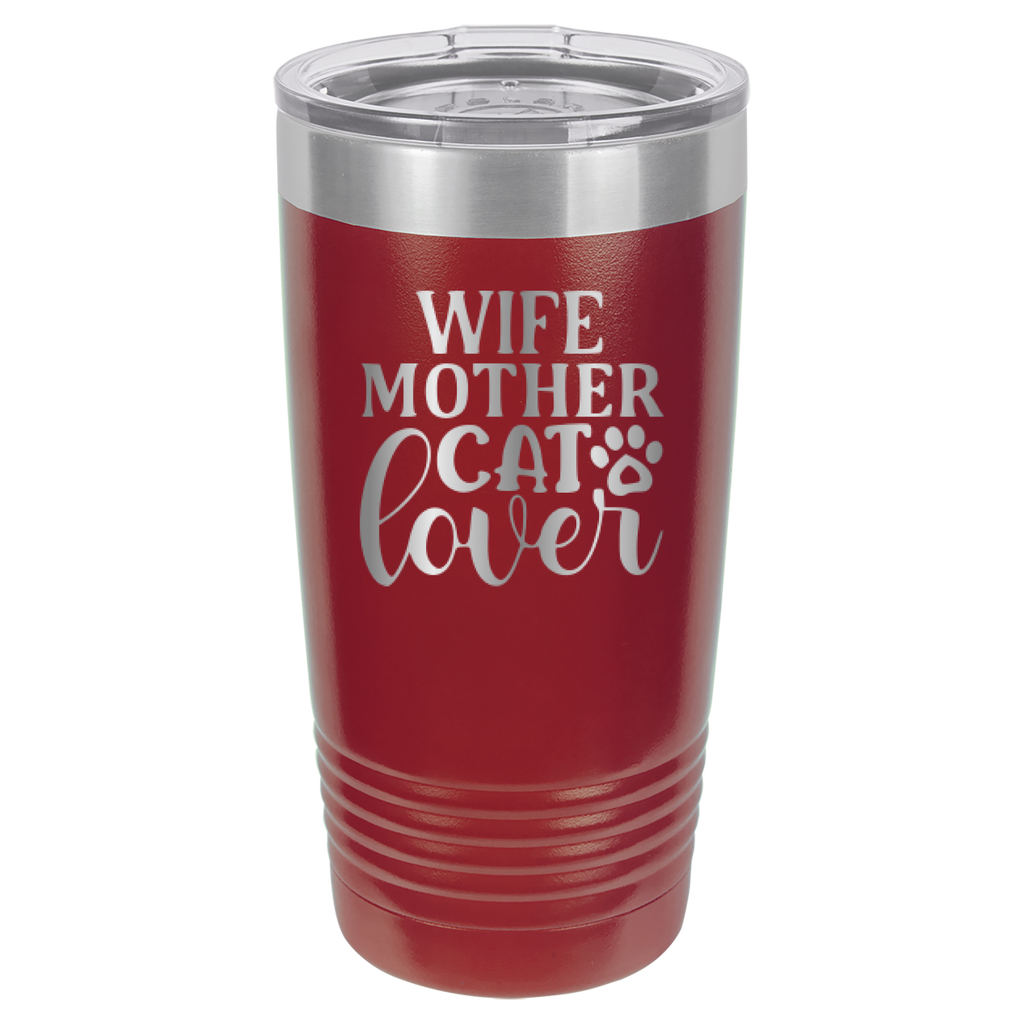 Wife, Mother, Cat Lover - 20oz Polar Camel Tumbler - Maroon image
