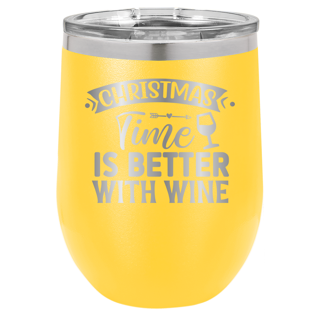 Christmas Time Is Better With Wine - 12oz Polar Camel Wine Tumbler - Yellow image