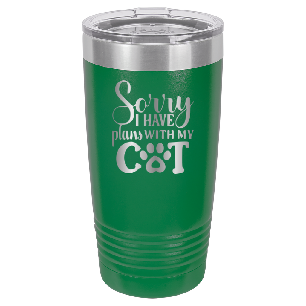Sorry I Have Plans With My Cat - 20oz Polar Camel Tumbler - Green image