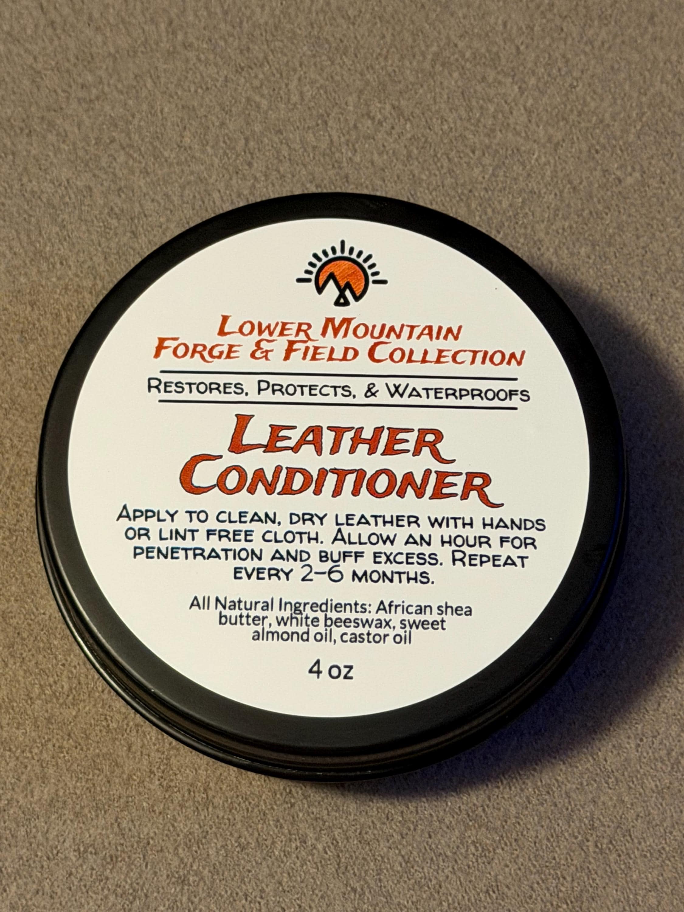 Leather Conditioner Balm – All Natural Leather Care for Boots, Bags, Jackets – Forge & Field by Lower Mountain Craftery – 4 oz