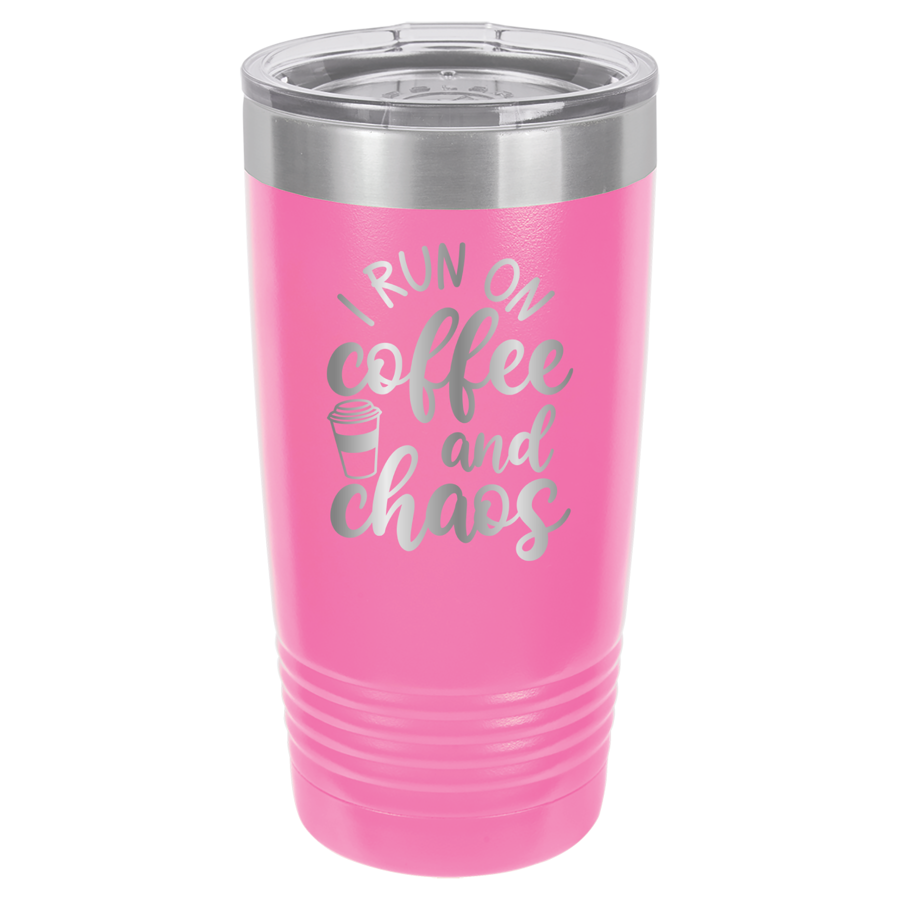I Run on Coffee and Chaos - 20oz Polar Camel Tumbler - Pink image