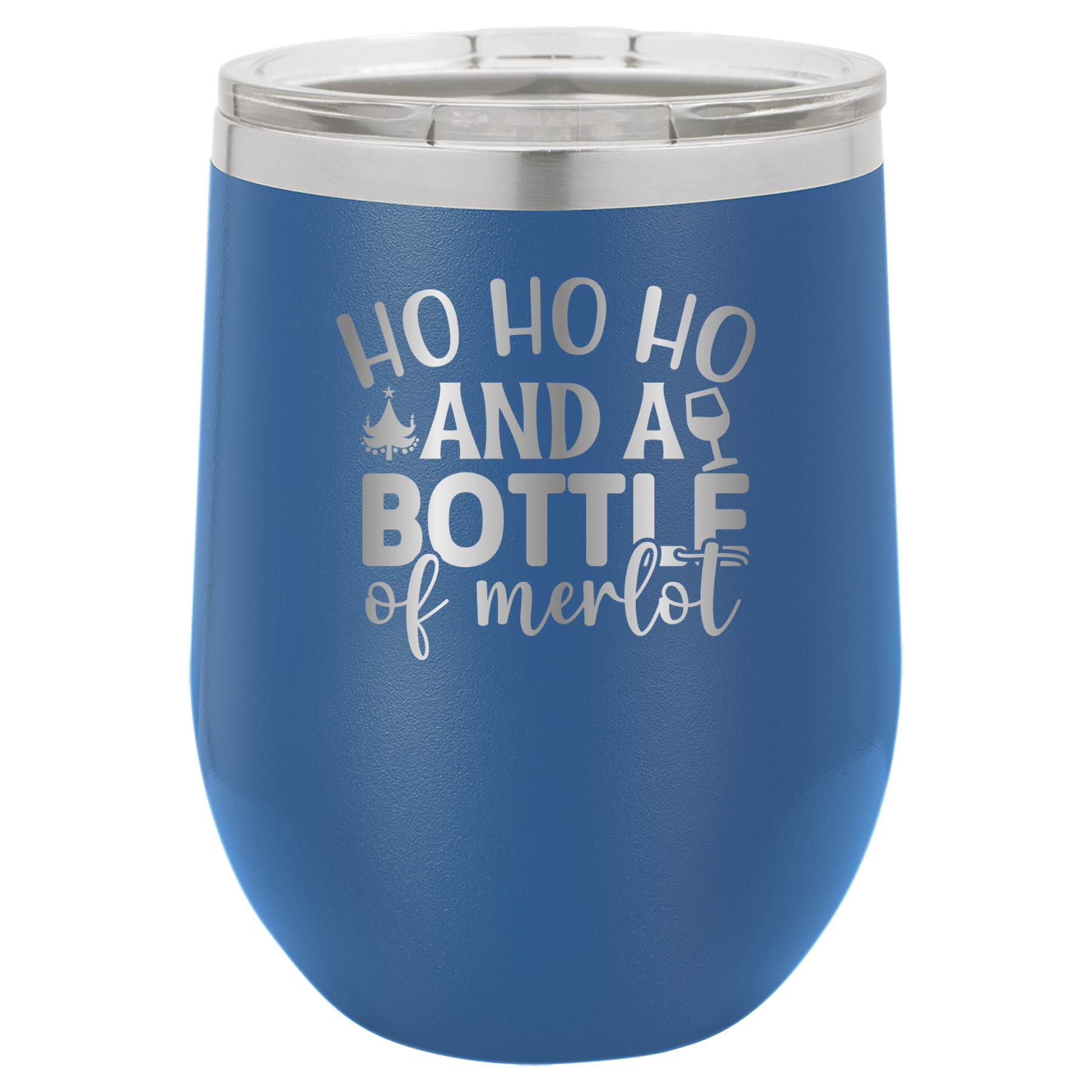 Ho Ho Ho And A Bottle of Merlot - 12oz Polar Camel Wine Tumbler - Royal Blue image