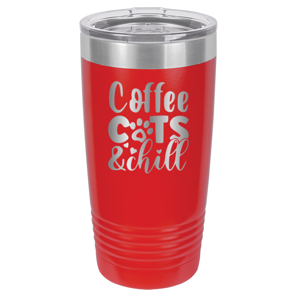 Coffee, Cats, And Chill - 20oz Polar Camel Tumbler - Red image