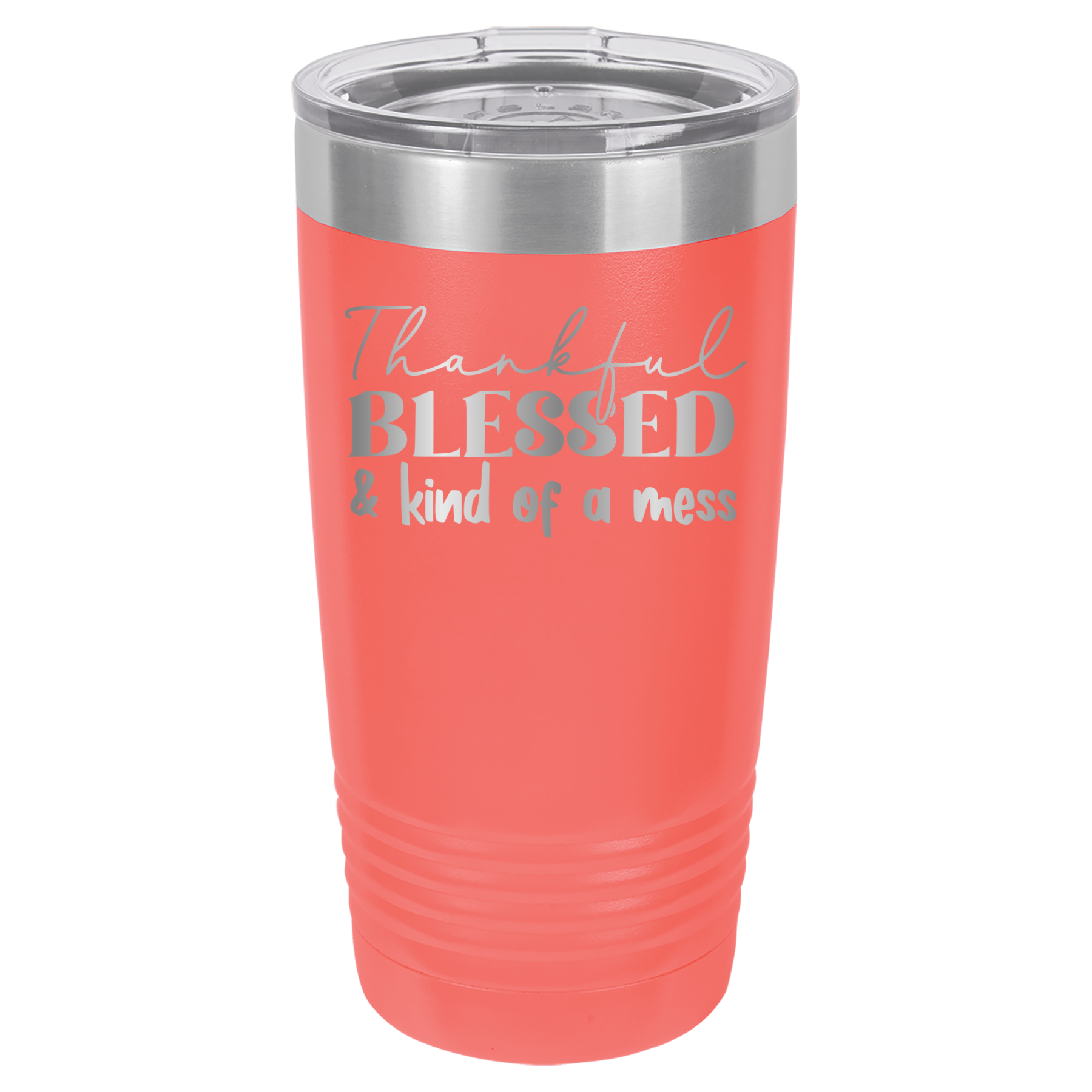 Thankful, Blessed, And Kind Of A Mess - 20oz Polar Camel Tumbler - Coral image