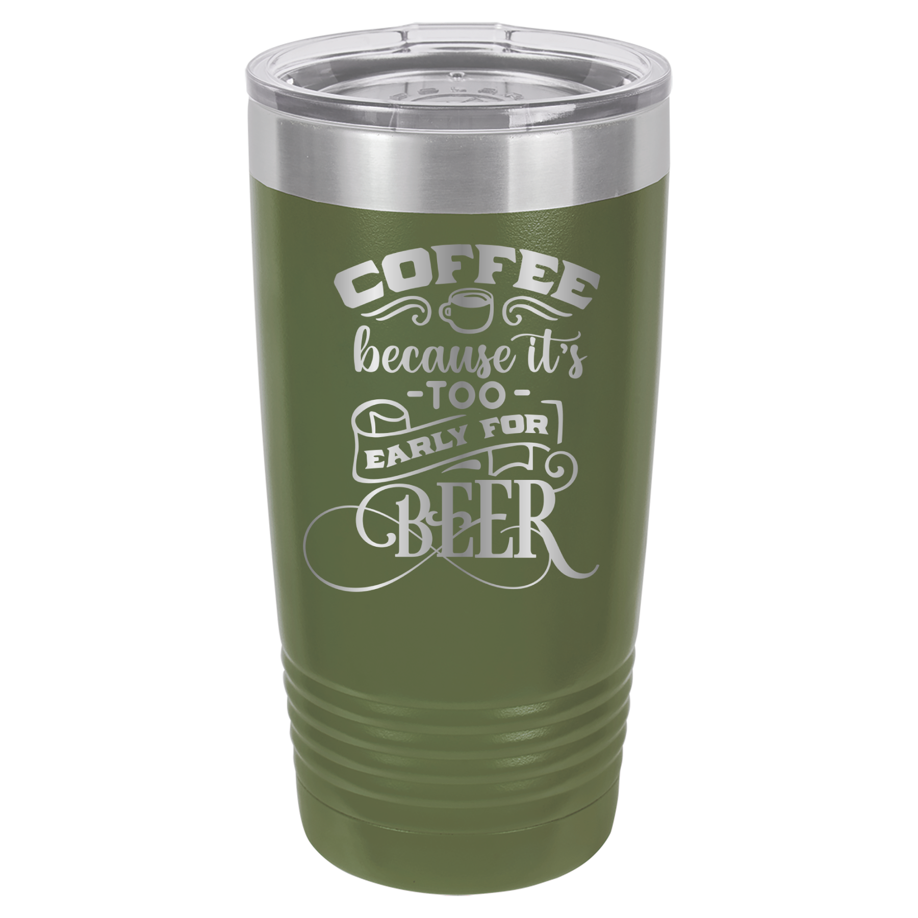 Coffee Because It's Too Early For Beer - 20oz Polar Camel Tumbler - Olive Green image