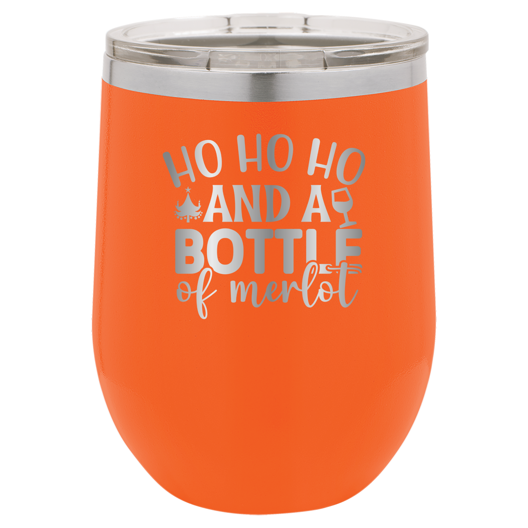 Ho Ho Ho And A Bottle of Merlot - 12oz Polar Camel Wine Tumbler - Orange image