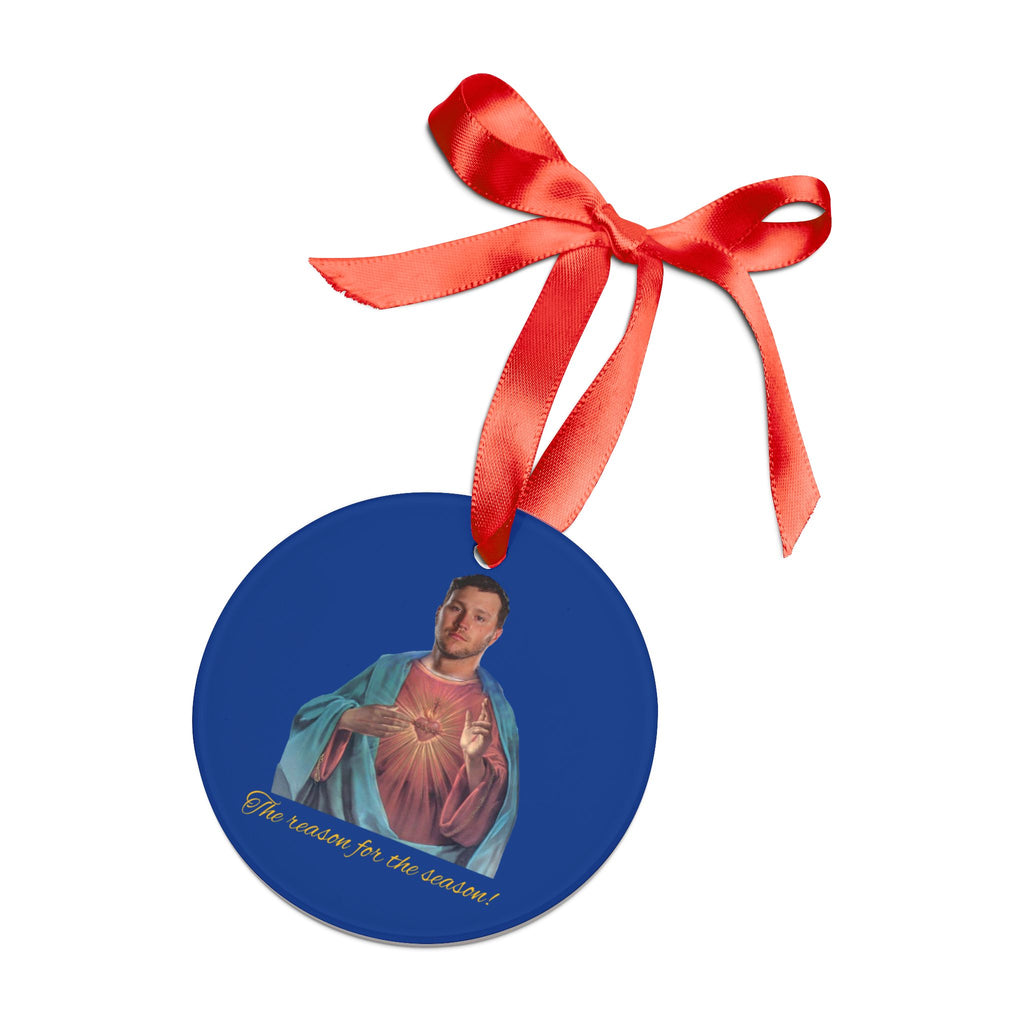 Josh Allen Jesus Christmas Acrylic Ornament with Ribbon, Buffalo Bills Xmas Decor, NFL Football Fan Gift, Hanging Holiday Tree Decoration,
