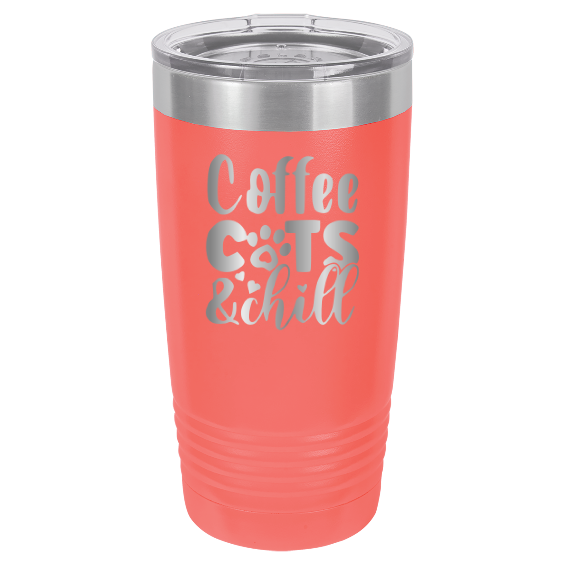 Coffee, Cats, And Chill - 20oz Polar Camel Tumbler - Coral image