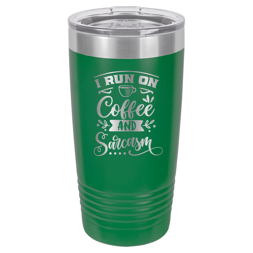 I Run On Coffee and Sarcasm - 20oz Polar Camel Tumbler - Green image
