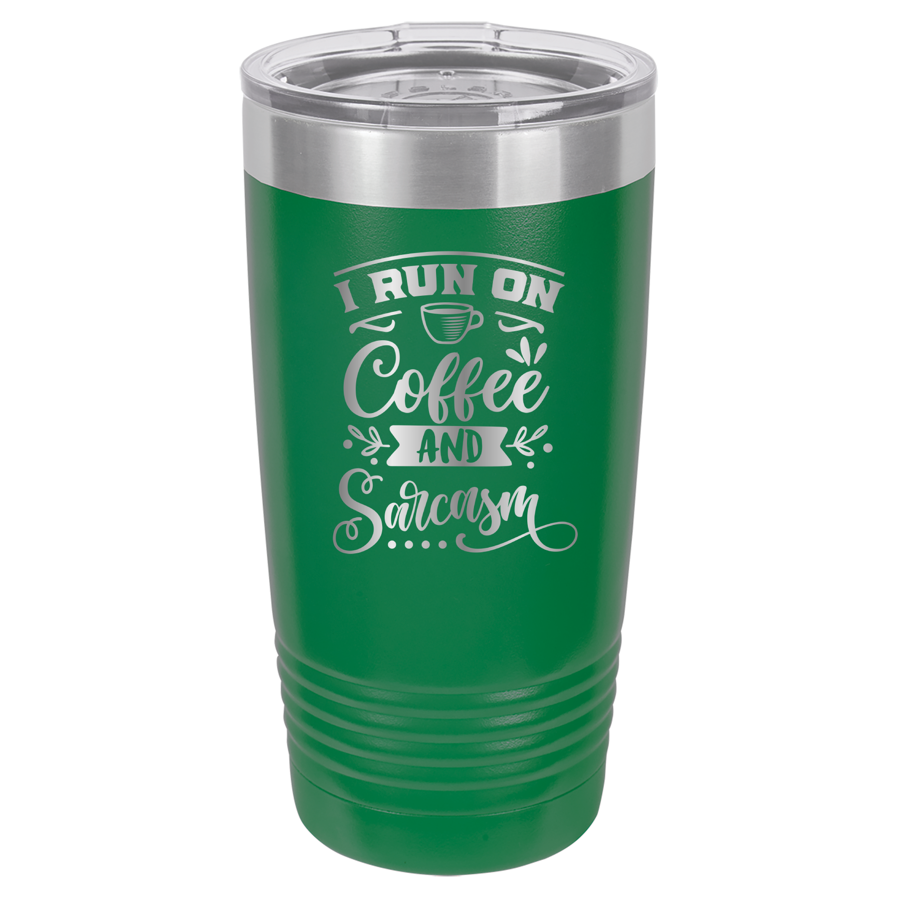 I Run On Coffee and Sarcasm - 20oz Polar Camel Tumbler - Green image