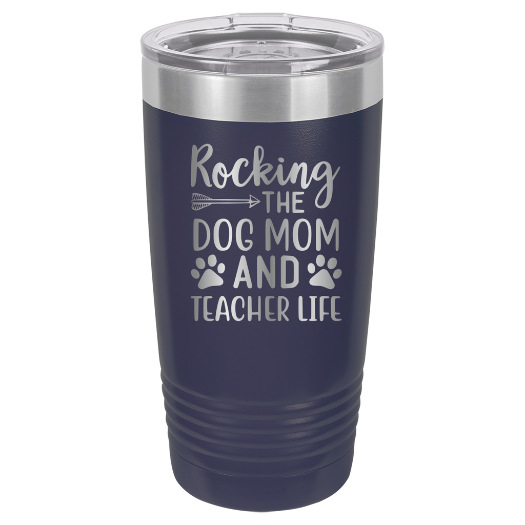 Rocking The Dog Mom And Teacher Life - 20oz Polar Camel Tumbler - Navy image