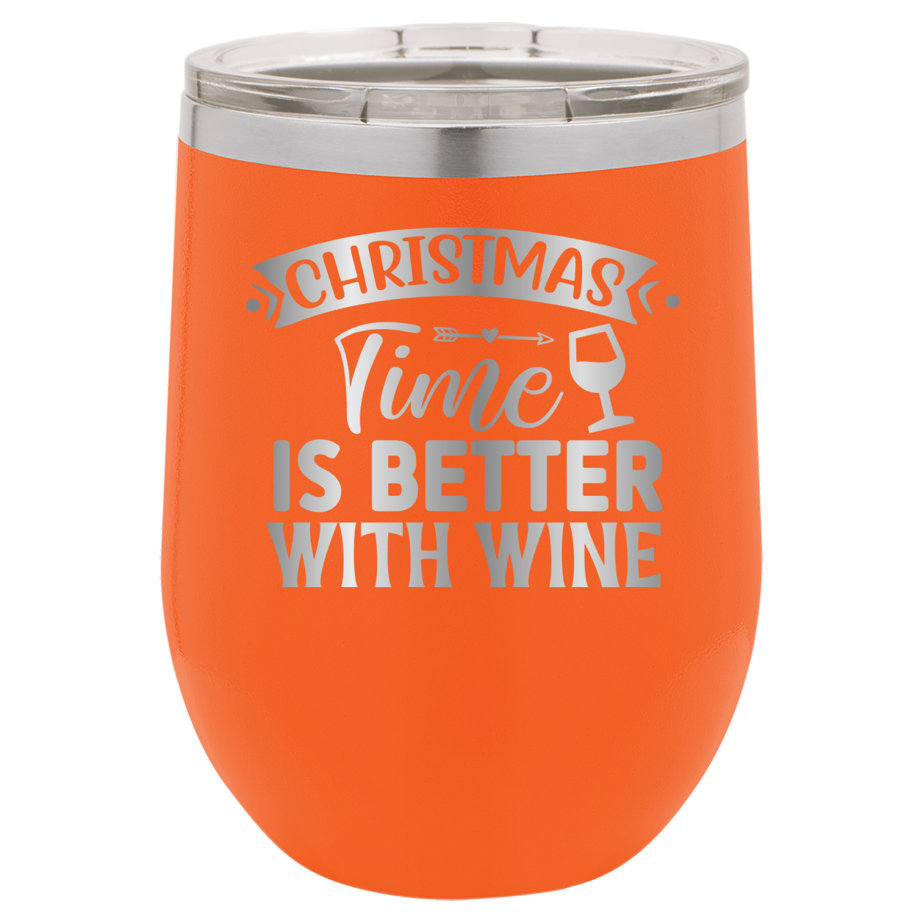 Christmas Time Is Better With Wine - 12oz Polar Camel Wine Tumbler - Orange image