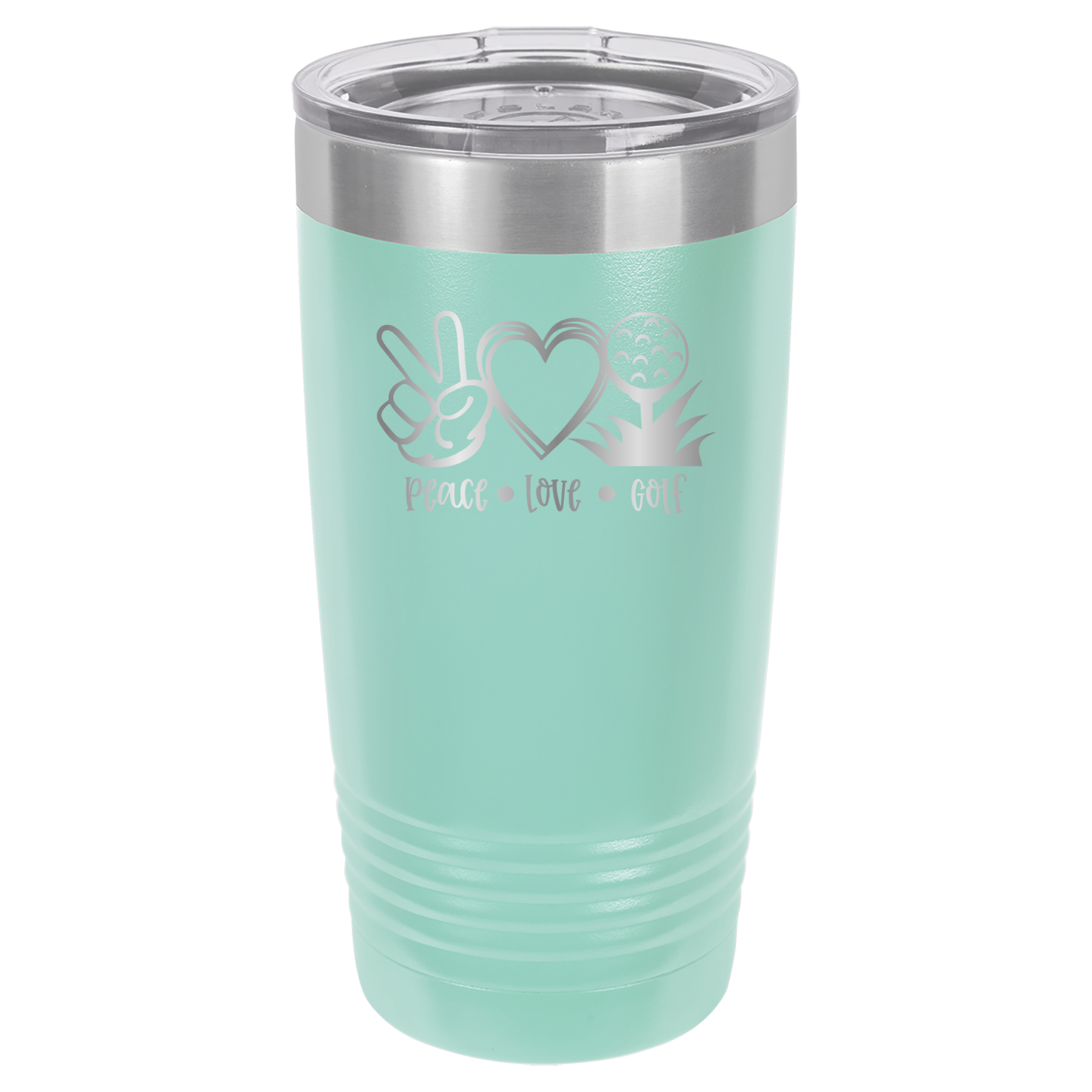 Peace, Love, Golf - 20oz Polar Camel Tumbler - Teal image