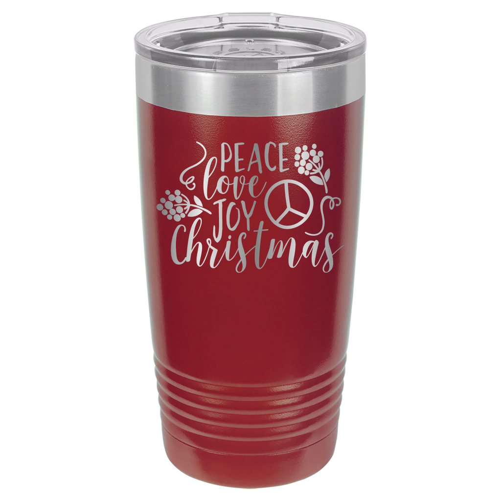 Peace Love Joy - Christmas - 20oz Polar Camel Tumbler - Maroon image