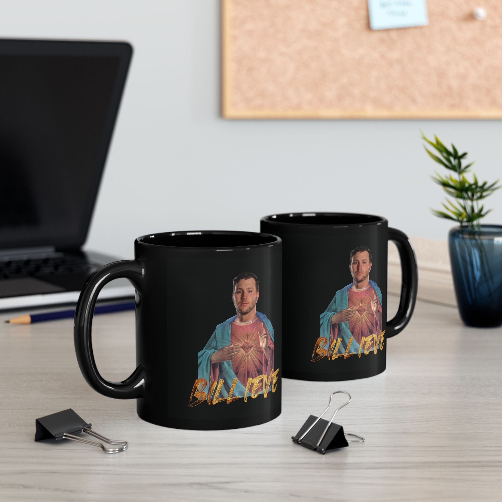 Funny Josh Allen as Jesus Black Mug (11oz) - Humorous Coffee Cup Gift, NFL Football Fan Decor, Buffalo Bills Quarterback Novelty