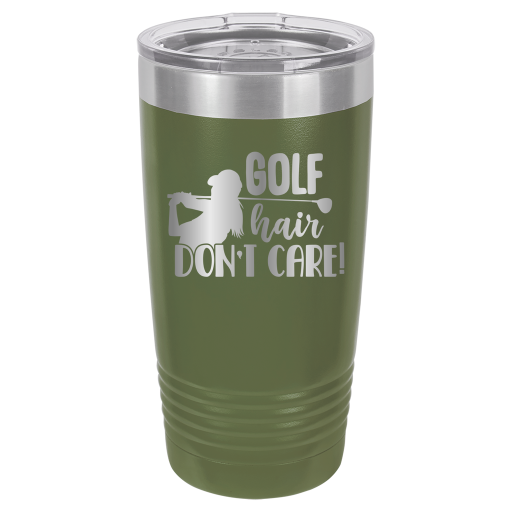 Golf Hair, Don't Care - 20oz Polar Camel Tumbler - Olive Green image