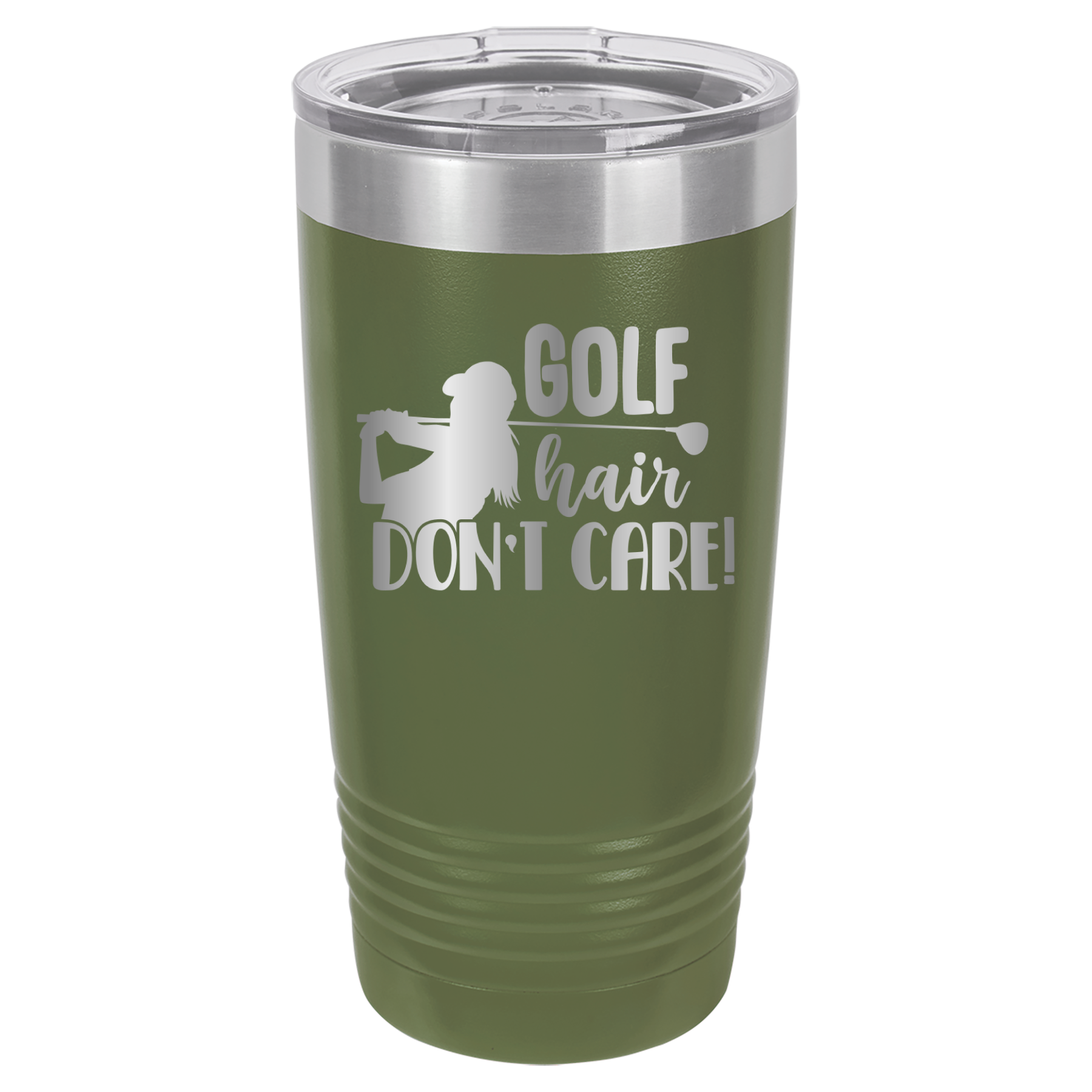 Golf Hair, Don't Care - 20oz Polar Camel Tumbler - Olive Green image