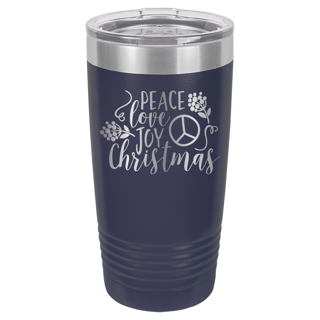 Peace Love Joy - Christmas - 20oz Polar Camel Tumbler - Navy image