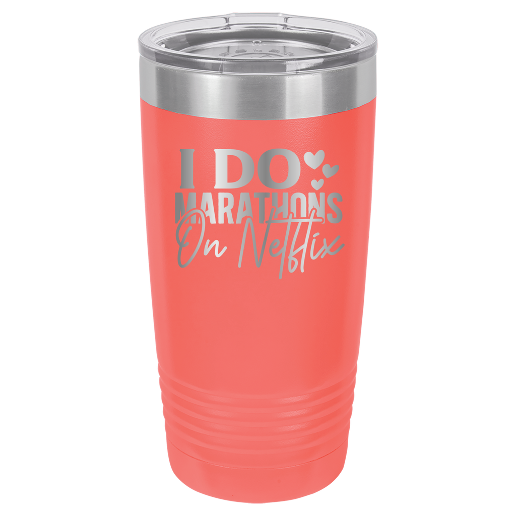 I Do Marathons On Netflix - 20oz Polar Camel Tumbler - Coral image