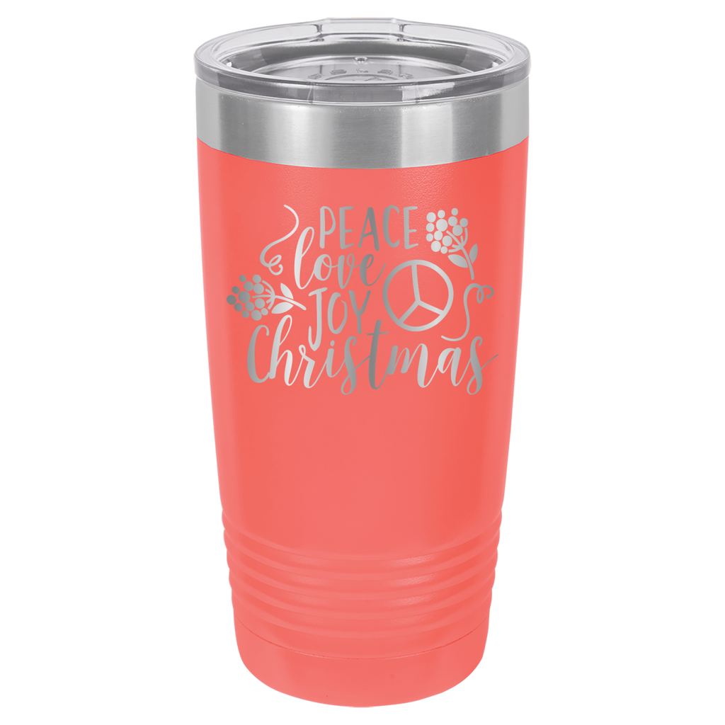 Peace Love Joy - Christmas - 20oz Polar Camel Tumbler - Coral image