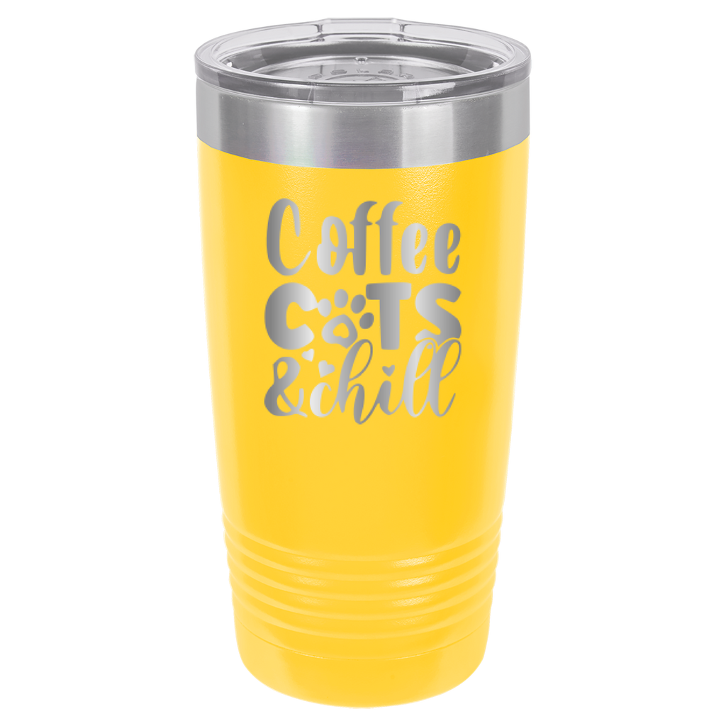 Coffee, Cats, And Chill - 20oz Polar Camel Tumbler - Yellow image