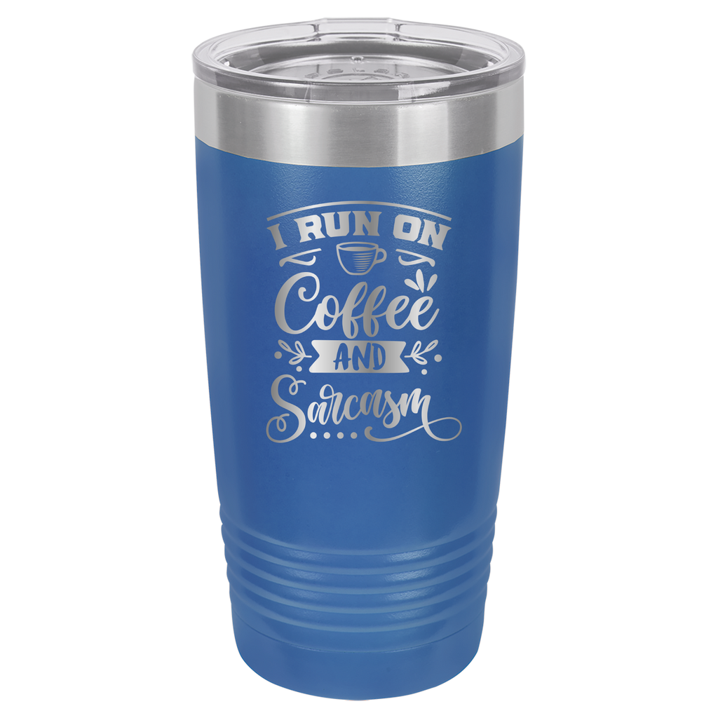 I Run On Coffee and Sarcasm - 20oz Polar Camel Tumbler - Royal Blue image
