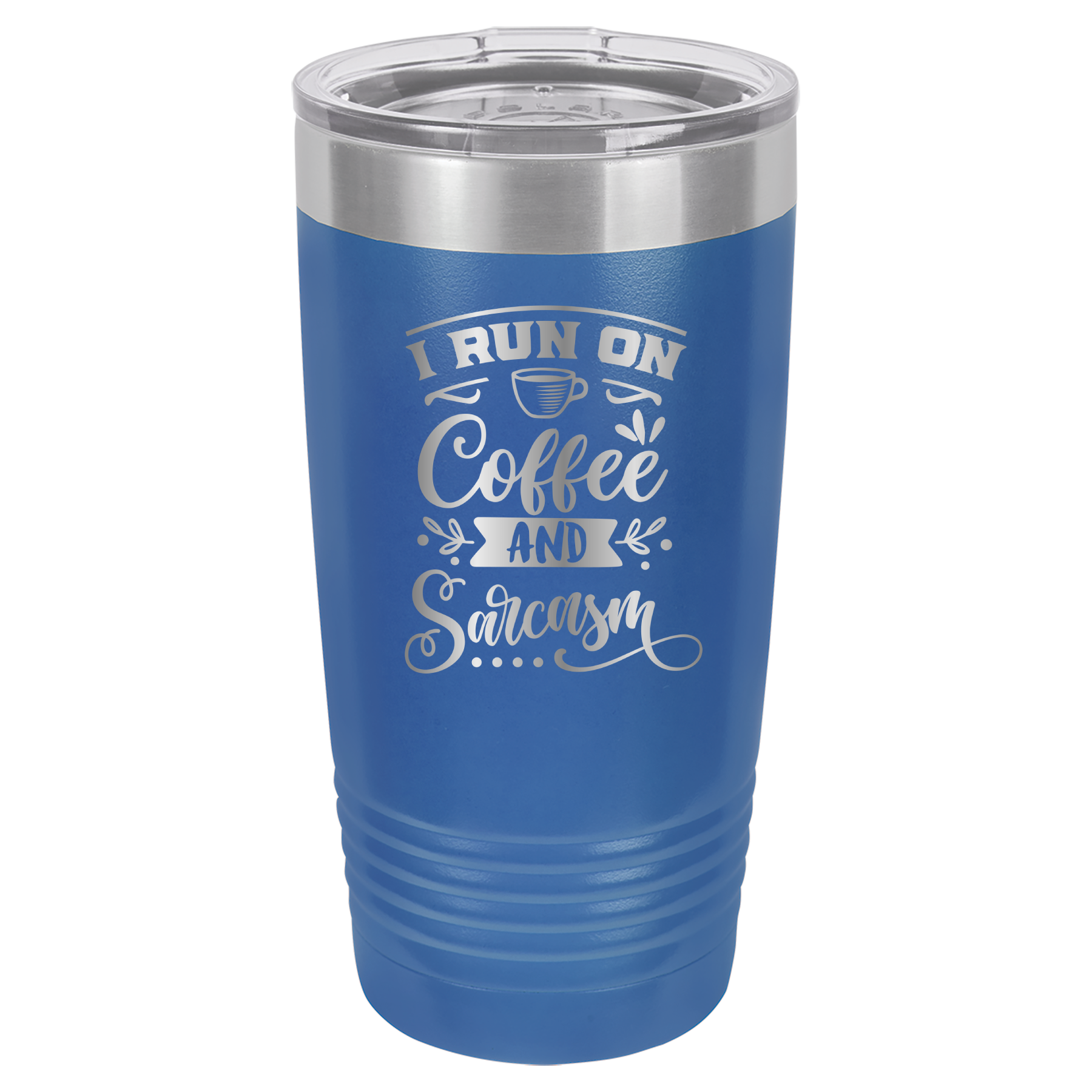 I Run On Coffee and Sarcasm - 20oz Polar Camel Tumbler - Royal Blue image