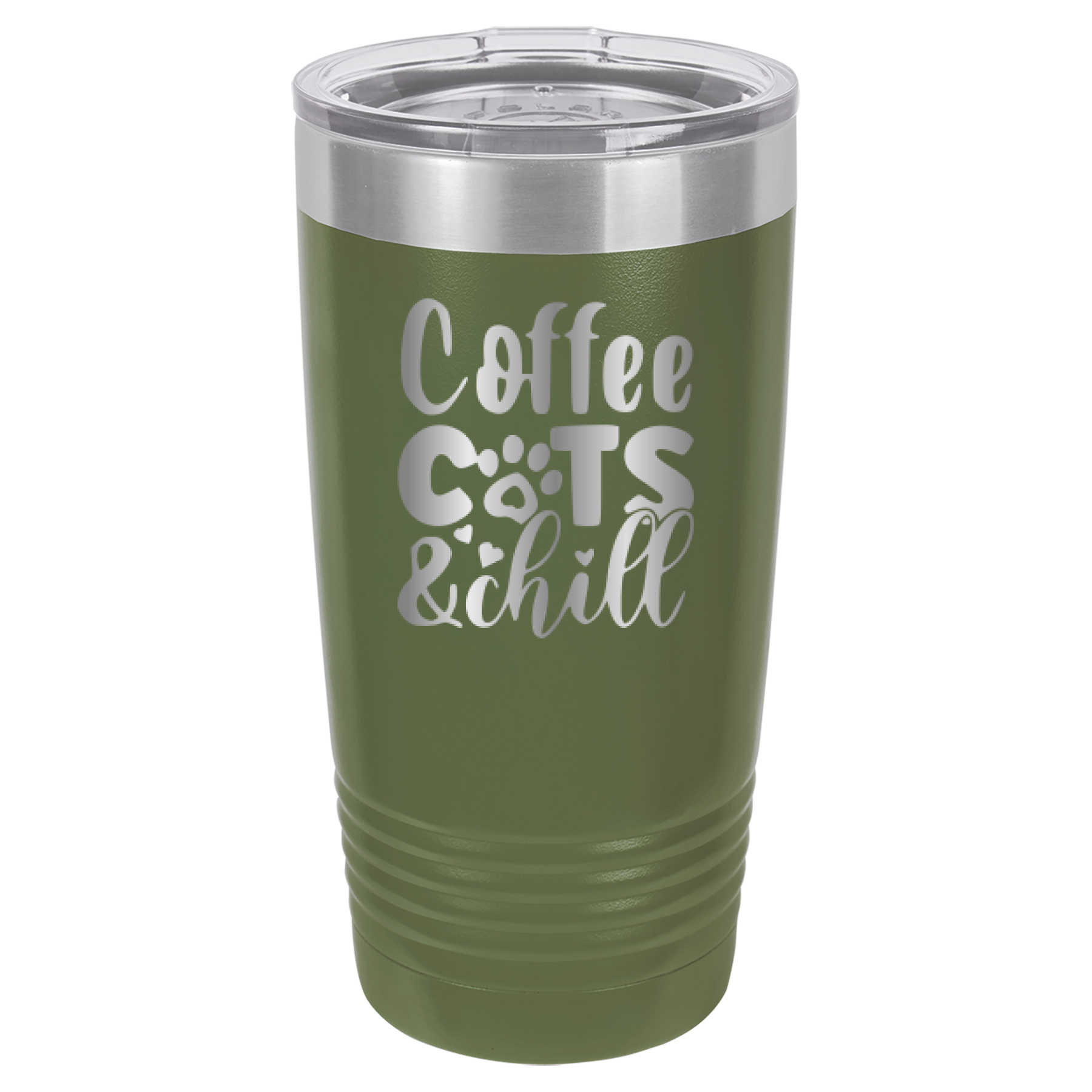 Coffee, Cats, And Chill - 20oz Polar Camel Tumbler - Olive Green image